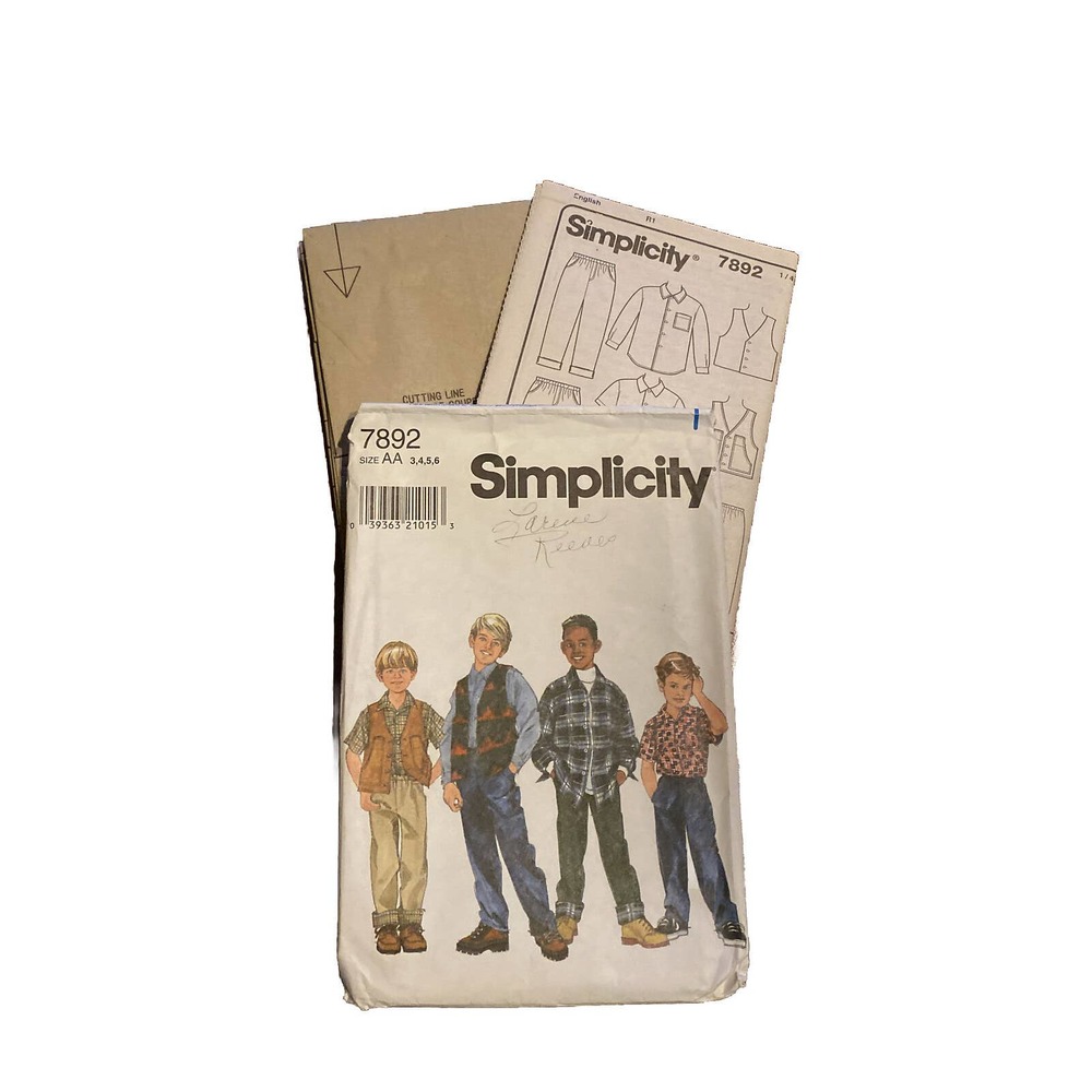 Simplicity Boys' Shirt,Vest,Pants Pattern 7892 Sizes 3,4,5,6. UNCUT, New.‎ Fall